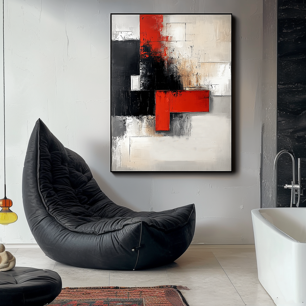 Abstract Expressionism - Black, Red, and White Modern Art