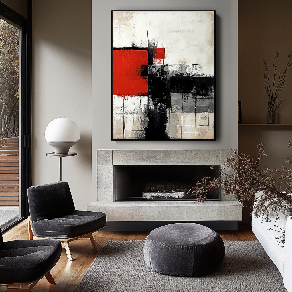 Abstract Geometric Art with Bold Red and Black Design