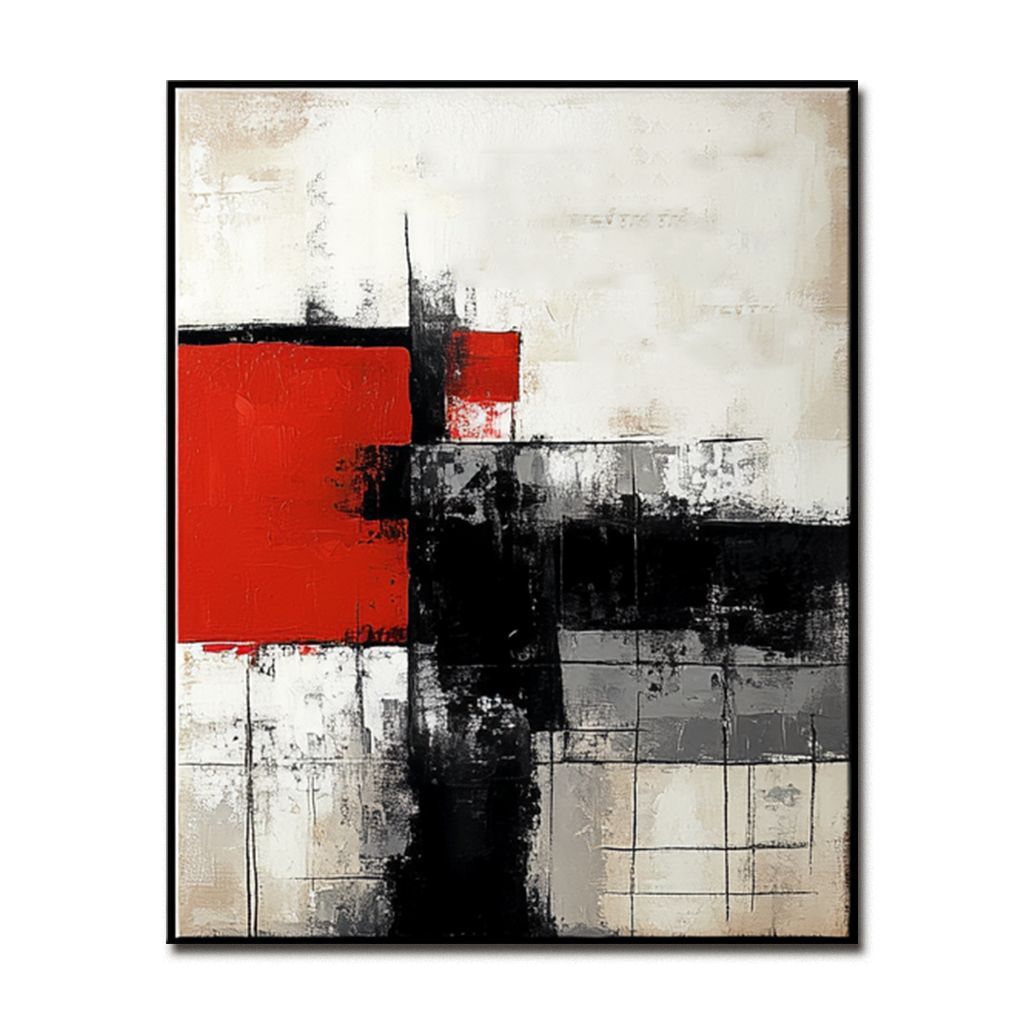 Abstract Geometric Art with Bold Red and Black Design