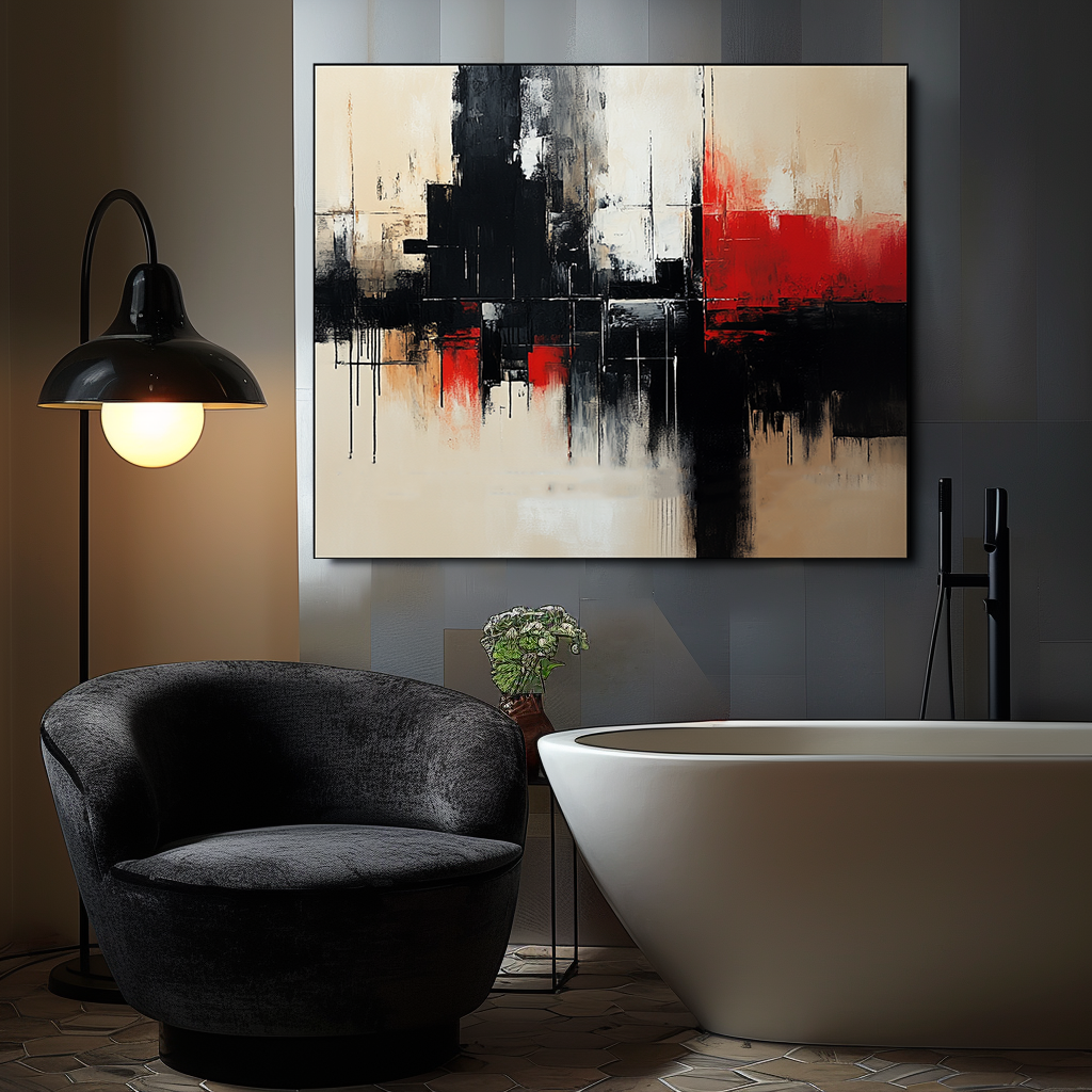 Bold Abstract Art – Red, Black, and Beige Geometric Painting