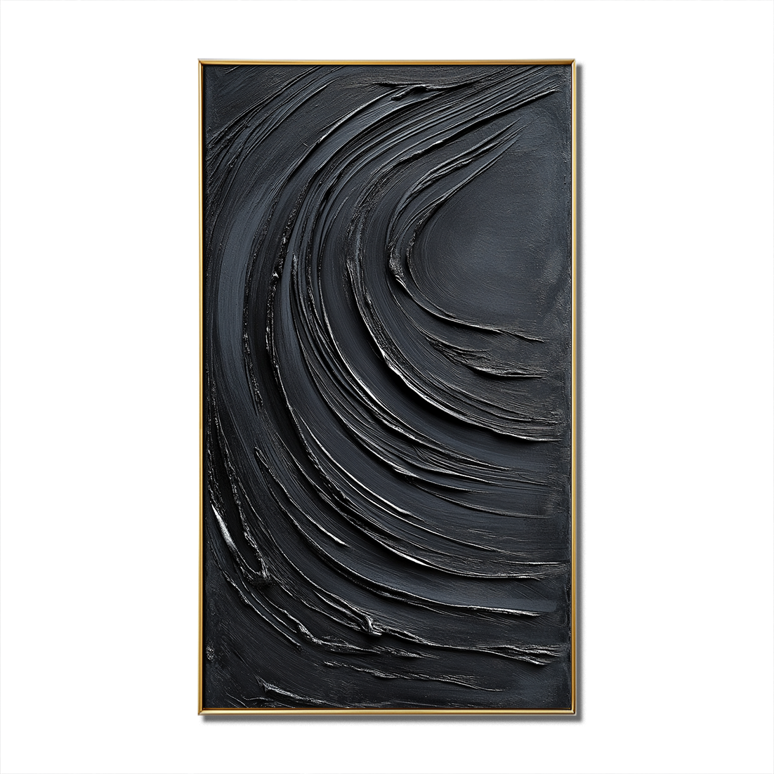 Abstract Black Wave - Textured Oil Painting