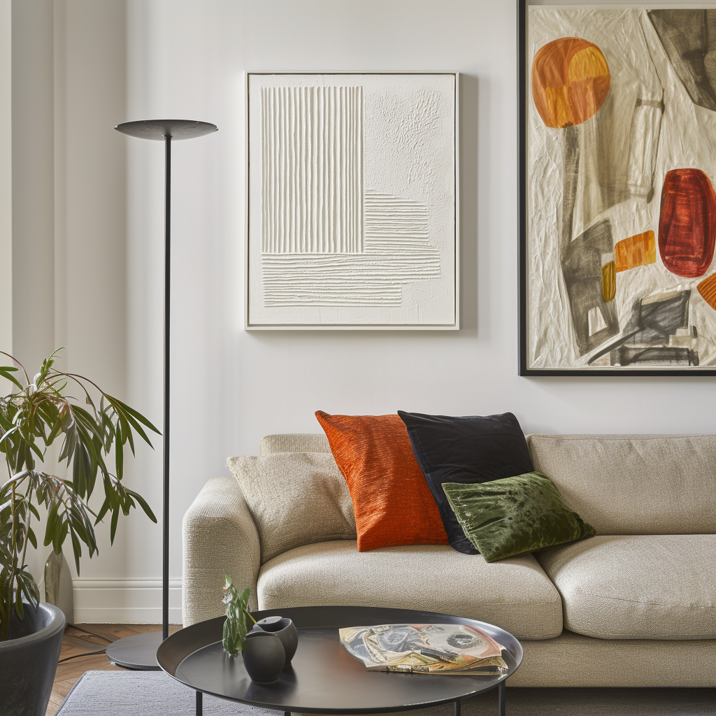 Minimalist white abstract textured art with raised relief stripes in vertical and horizontal patterns.