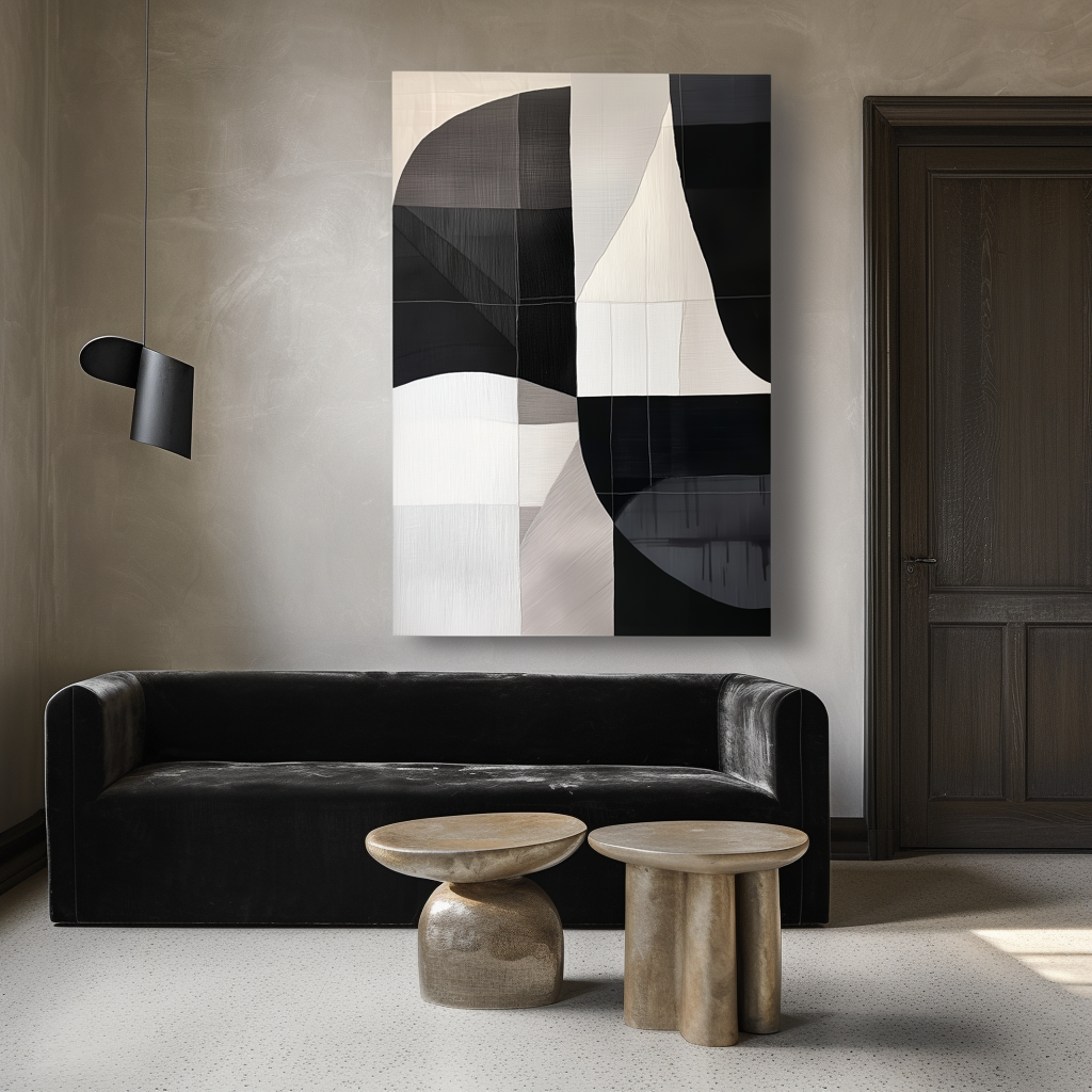 Modern Black and White Abstract Art – Geometric Minimalist Painting