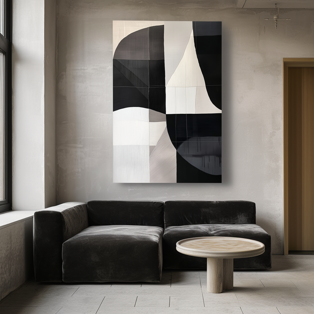 Modern Black and White Abstract Art – Geometric Minimalist Painting