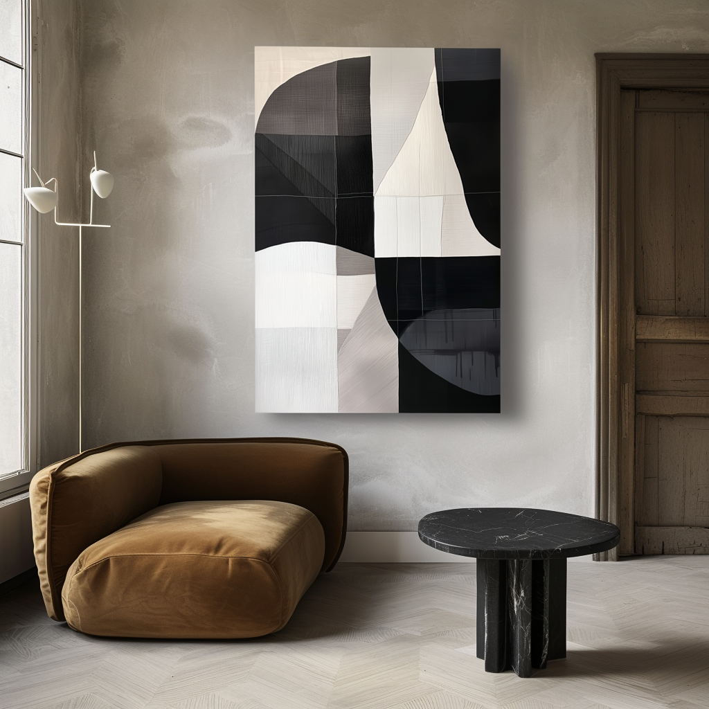 Modern Black and White Abstract Art – Geometric Minimalist Painting