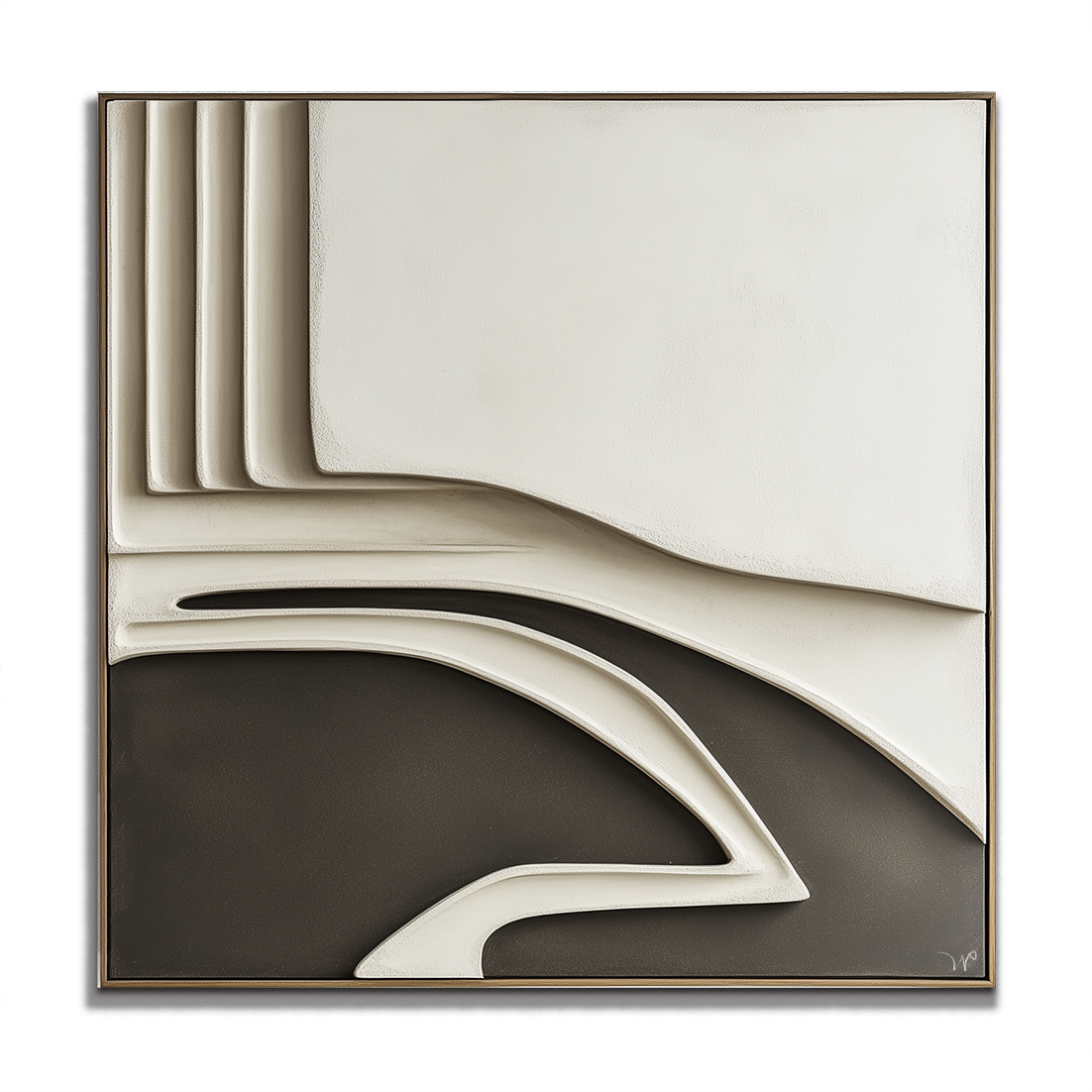Modern 3D textured abstract wall art with cream and taupe architectural lines