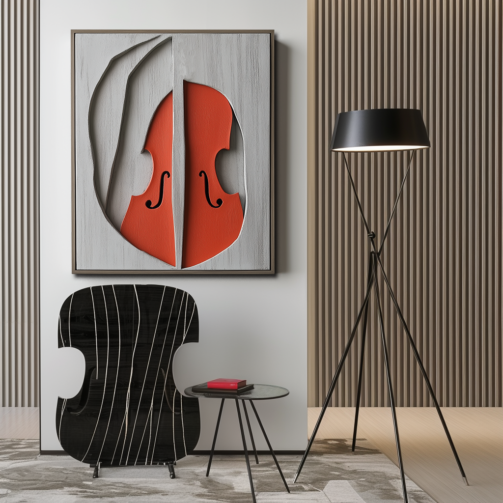 Abstract Violin Art – Textured 3D Relief Design in Red and Gray
