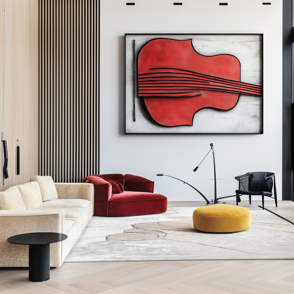 Abstract Red Violin Art – Textured 3D Design with Bold Lines