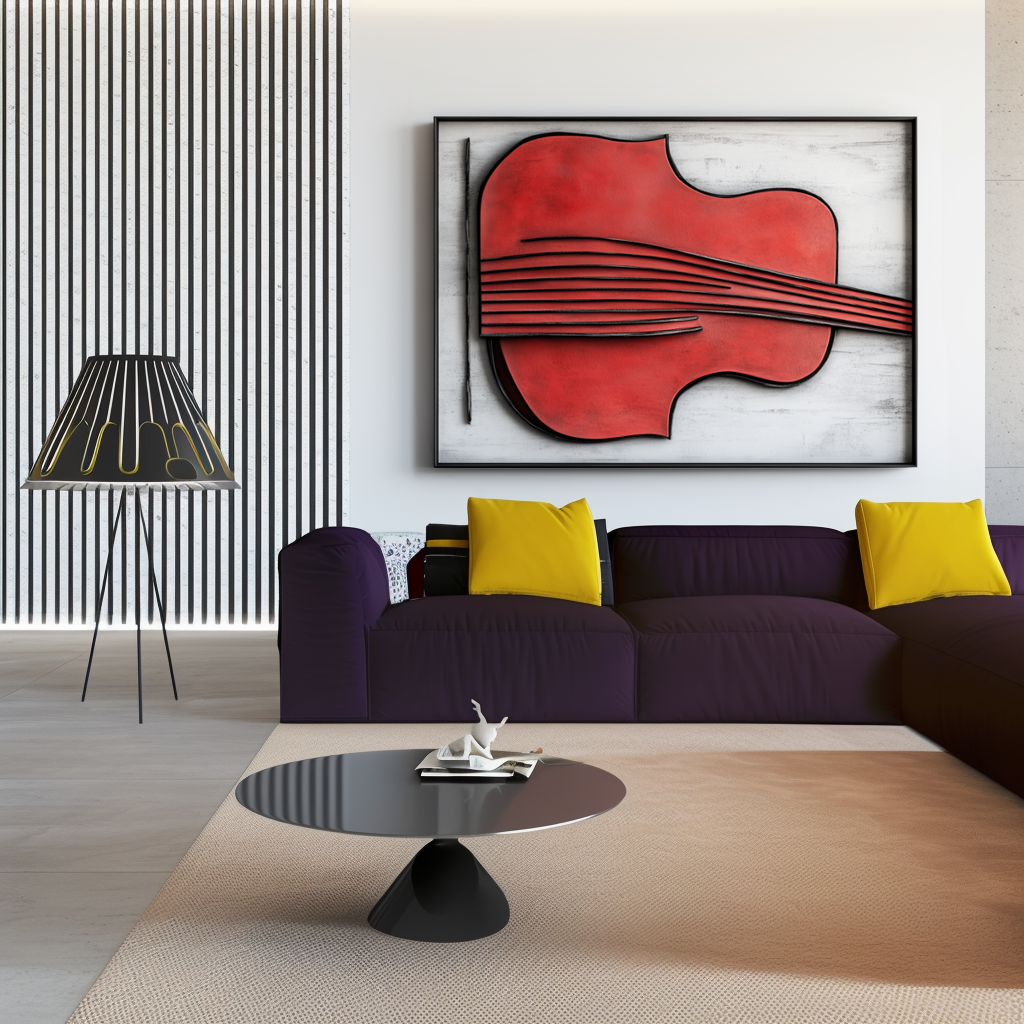 Abstract Red Violin Art – Textured 3D Design with Bold Lines