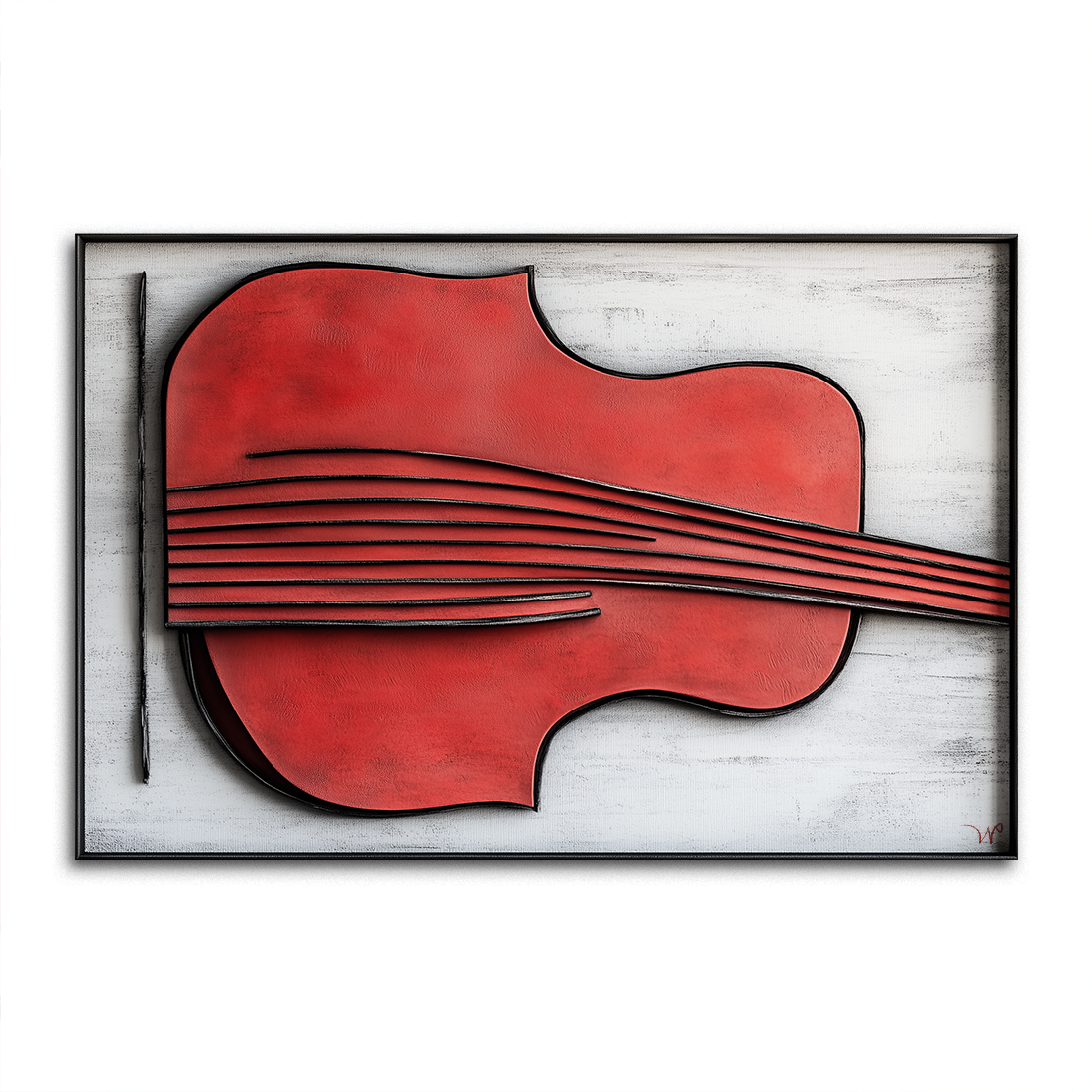 Abstract Red Violin Art – Textured 3D Design with Bold Lines
