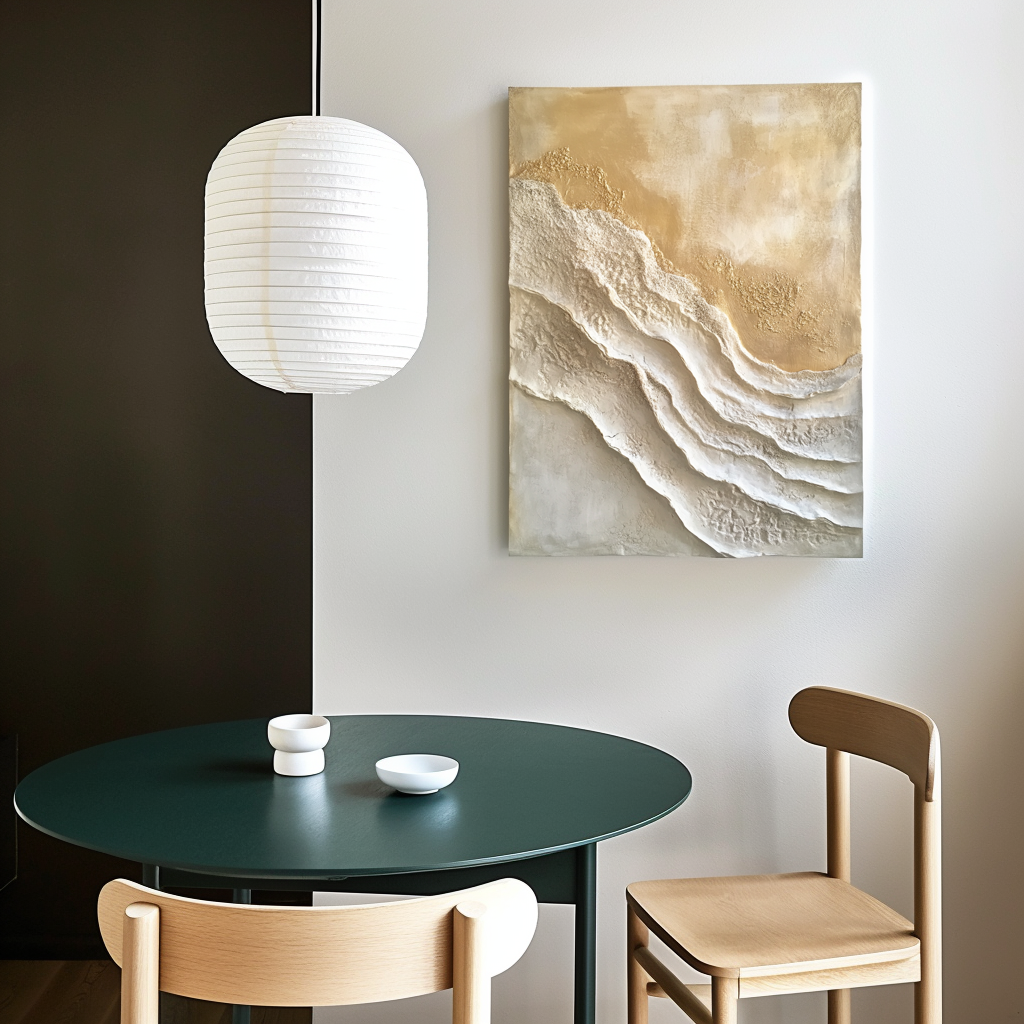 Minimalist gold and white textured abstract painting with layered 3D surface