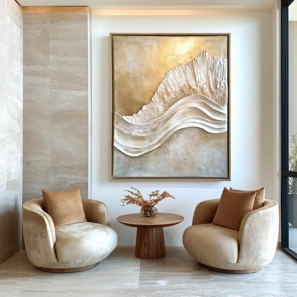 Golden Crest – Modern Textured Wave Wall Art