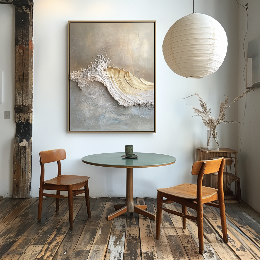 Luxury textured gold wave canvas art with raised sea foam details