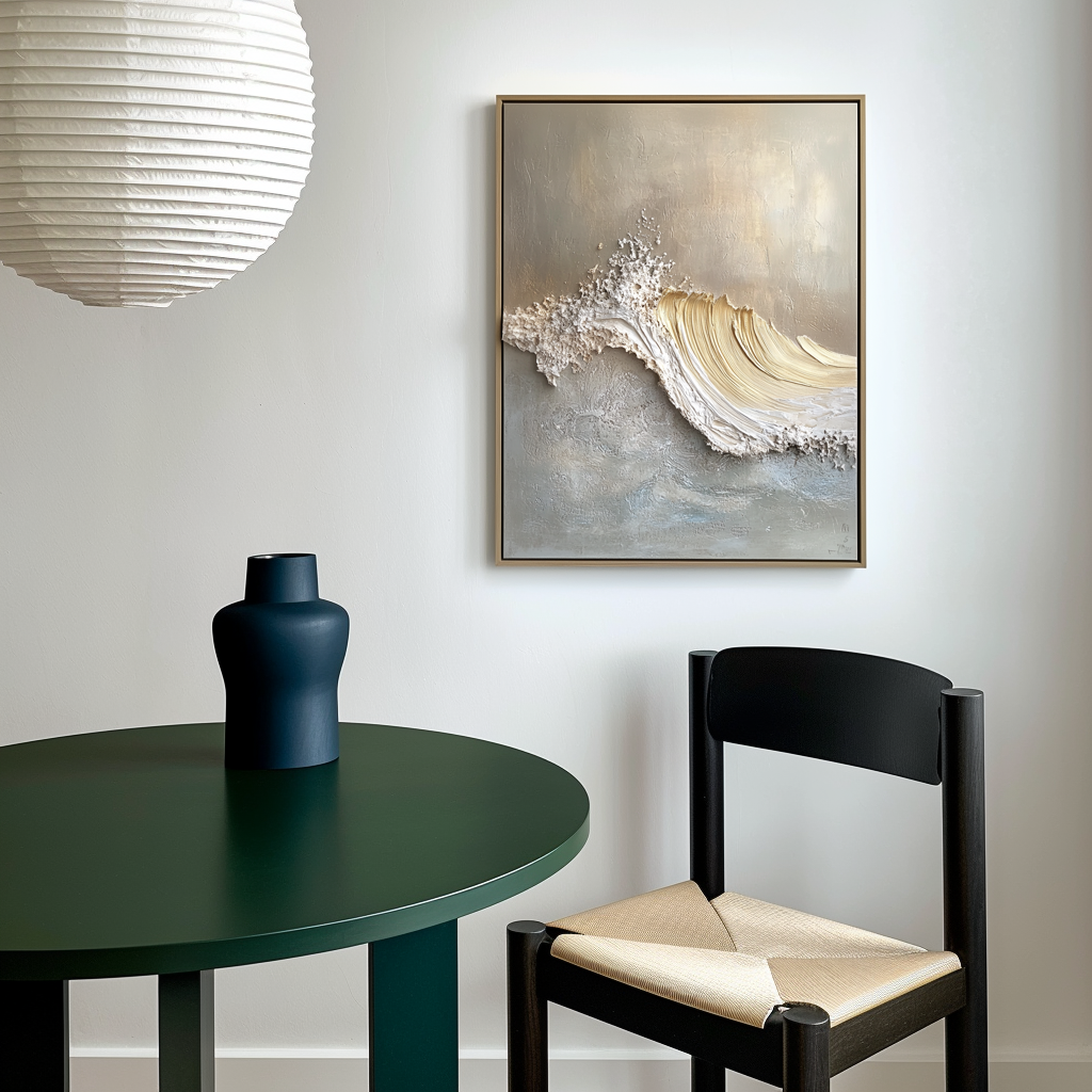 Luxury textured gold wave canvas art with raised sea foam details