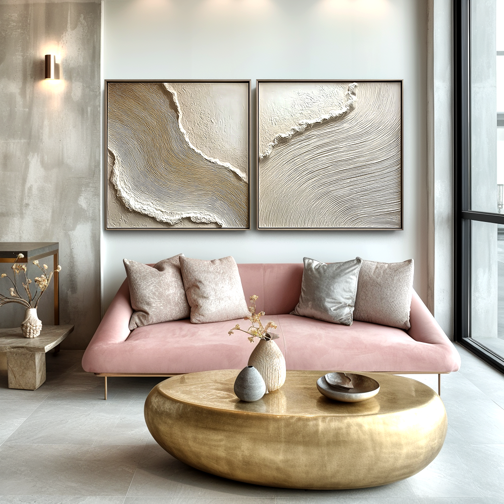 Coastal Harmony – 2-Piece Textured Beige Wave Art Set