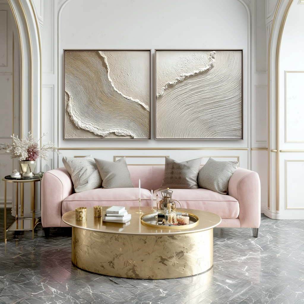 Coastal Harmony – 2-Piece Textured Beige Wave Art Set