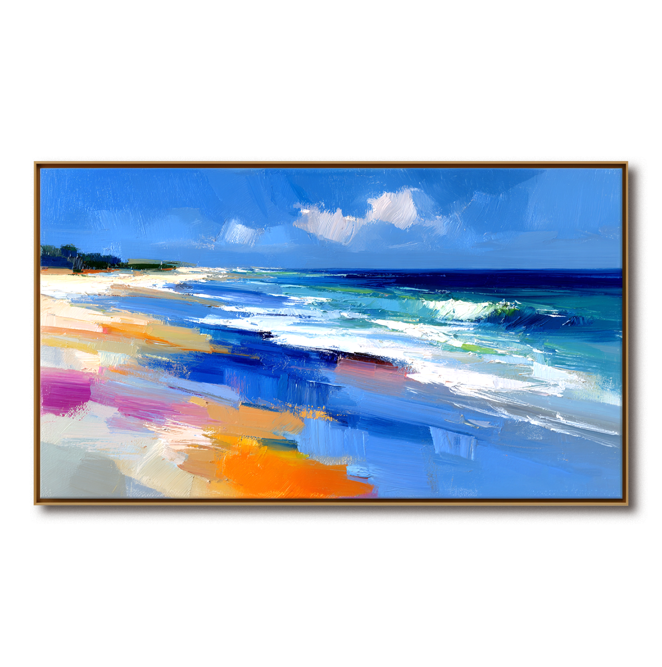 Abstract seascape oil painting with colorful textured brushstrokes and ocean waves