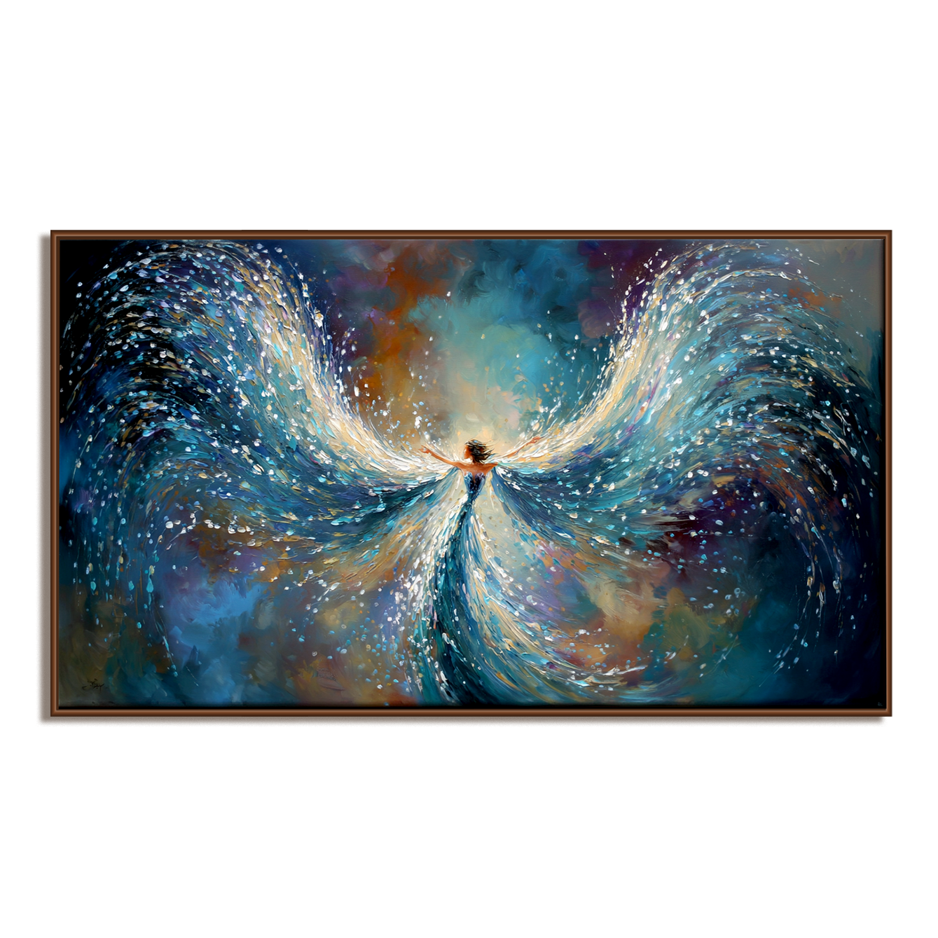 Flowing Angel in Motion - Abstract Oil Painting of Wings and Light