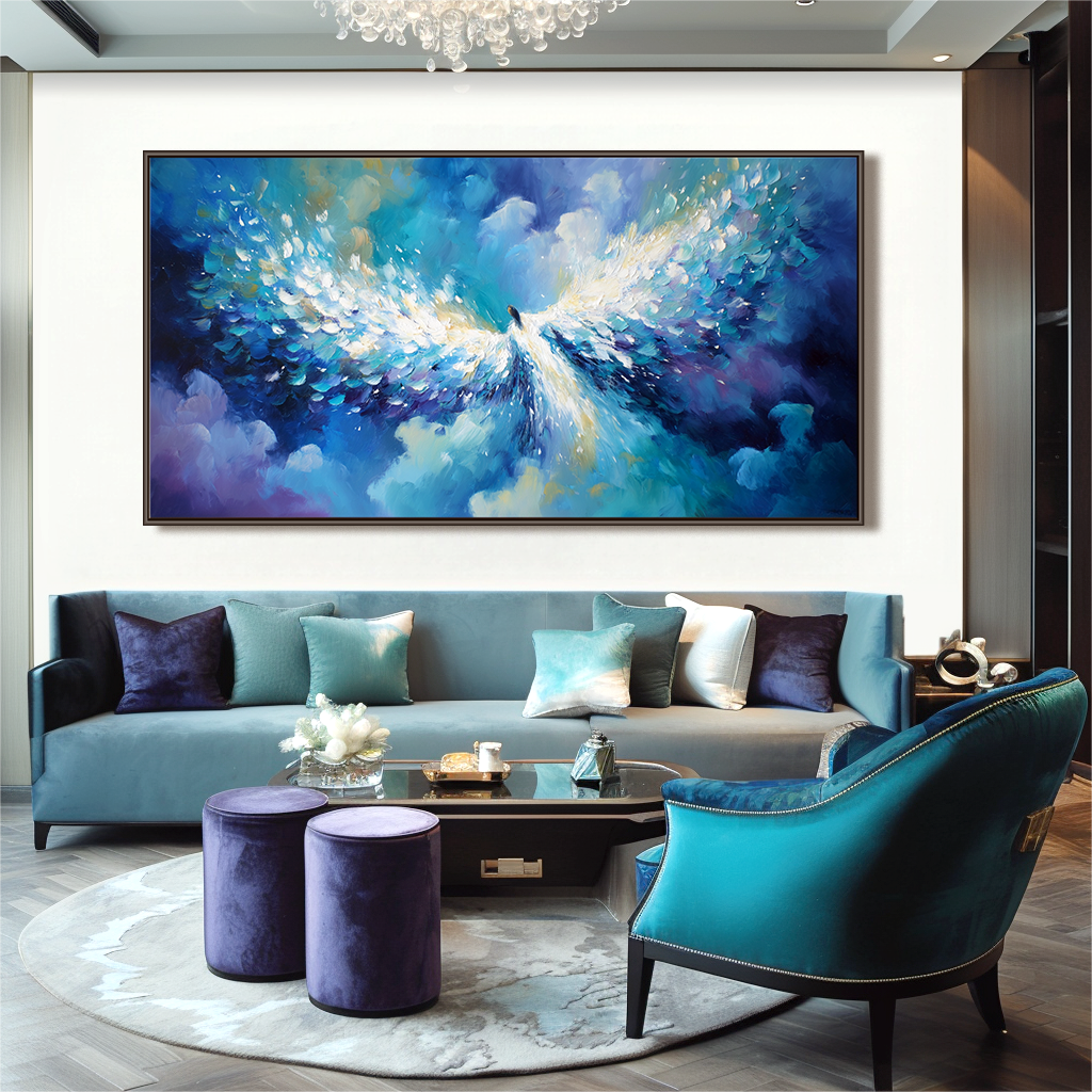 Angel Wings in Flight - Vibrant Abstract Oil Painting