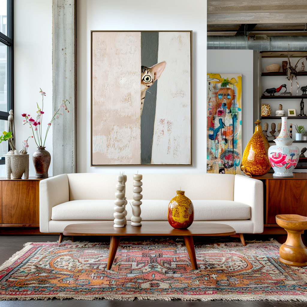 Curious Cat – Playful Peeking Abstract Painting