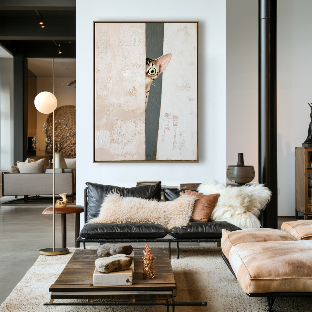 Curious Cat – Playful Peeking Abstract Painting