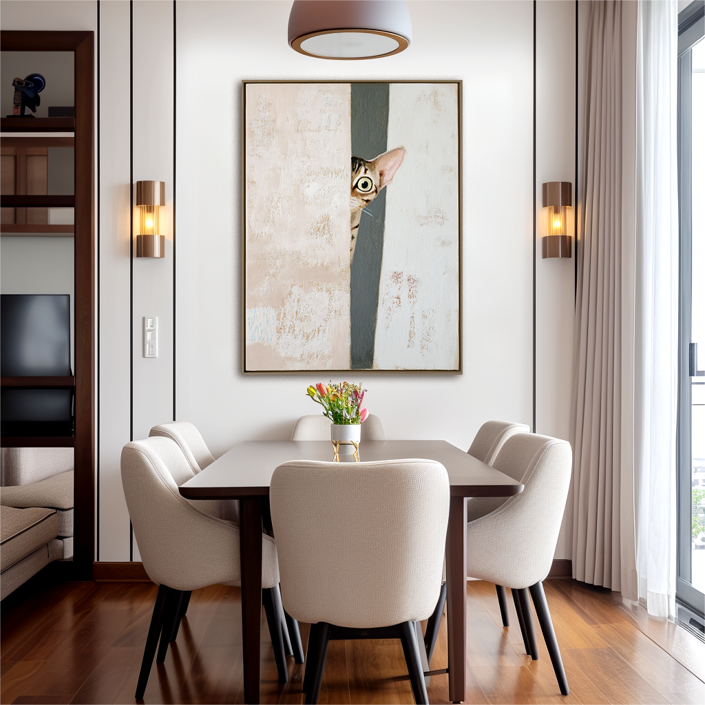 Curious Cat – Playful Peeking Abstract Painting