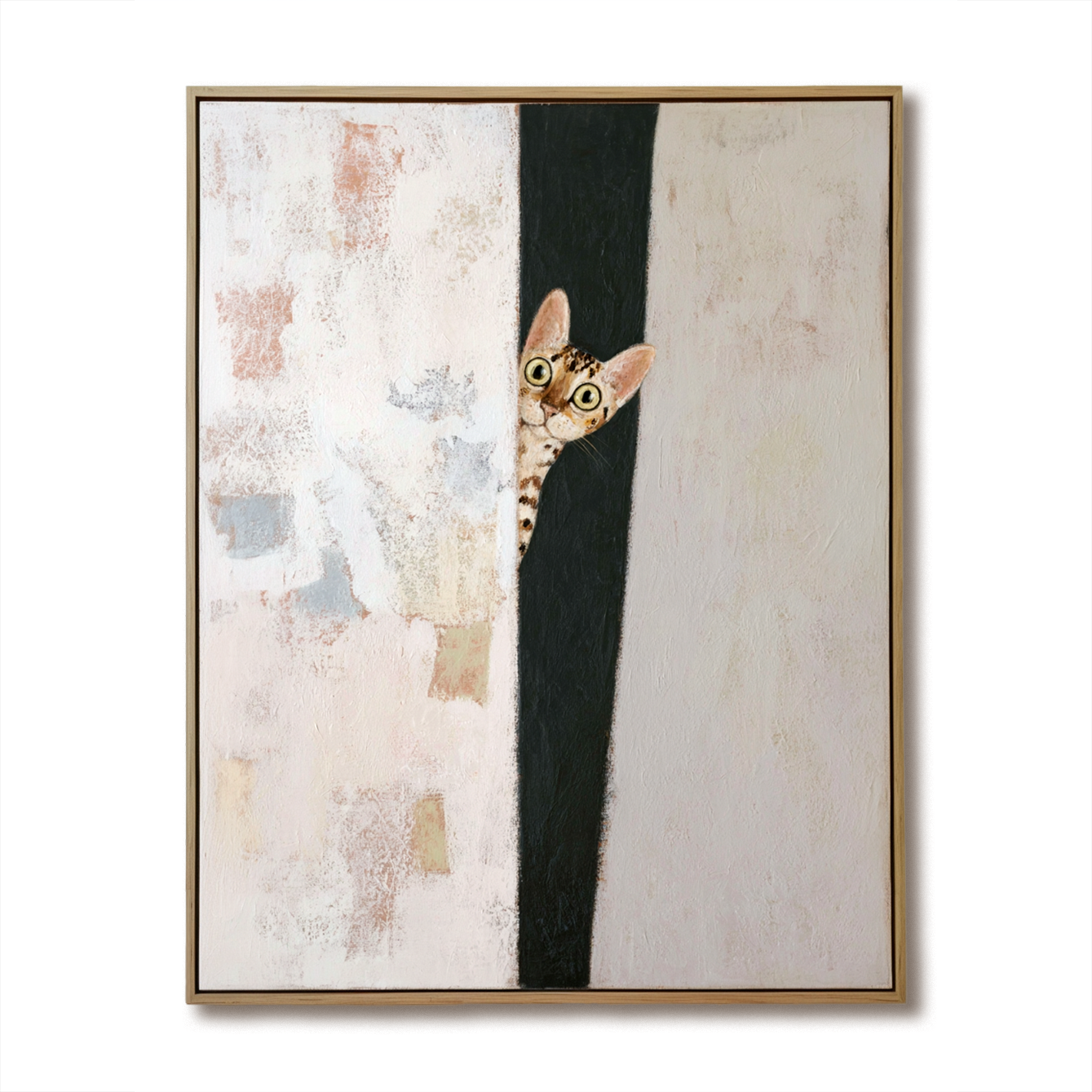 Peeking Cat – Playful Abstract Painting with Intrigue