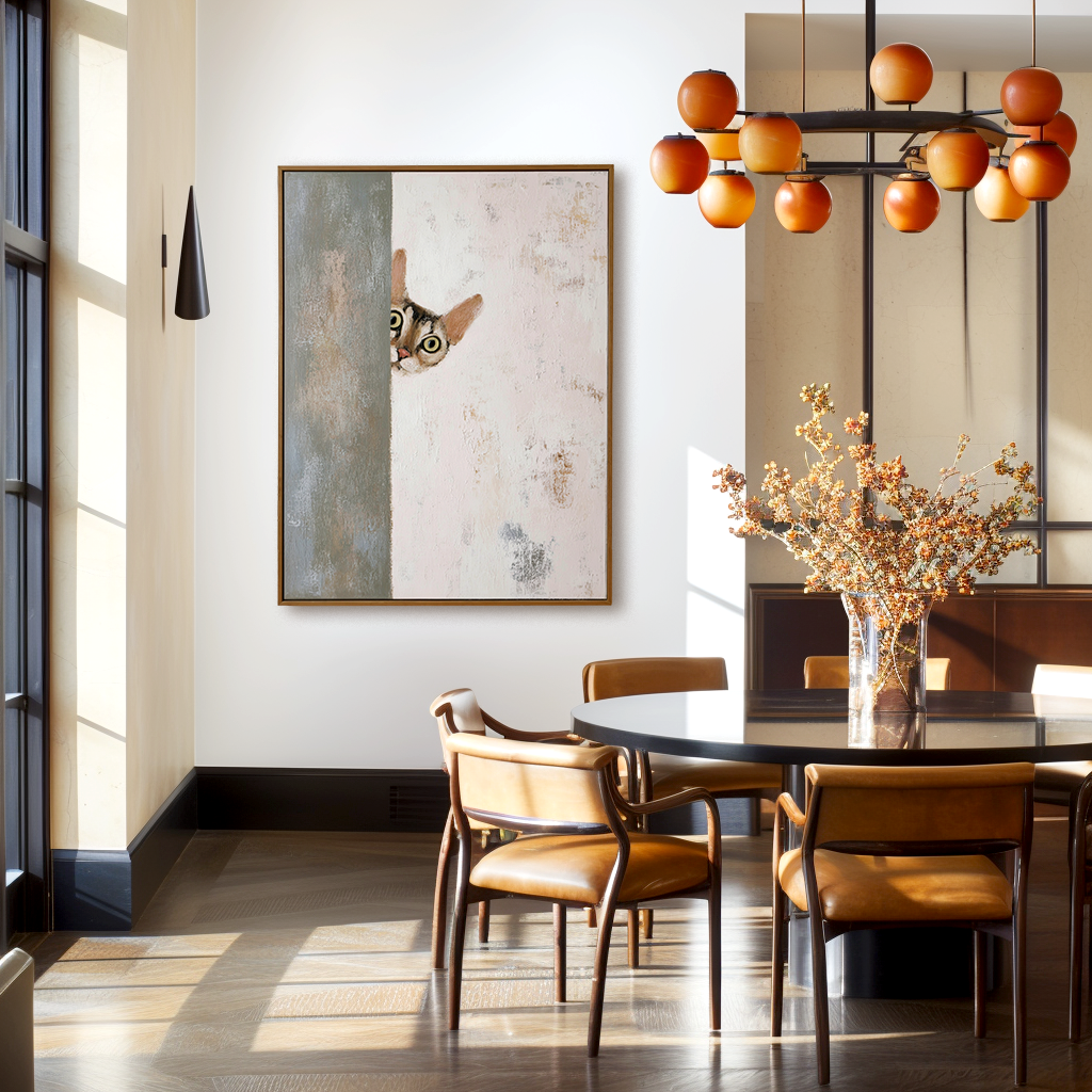 Curious Cat – Whimsical Abstract Painting with Playful Charm