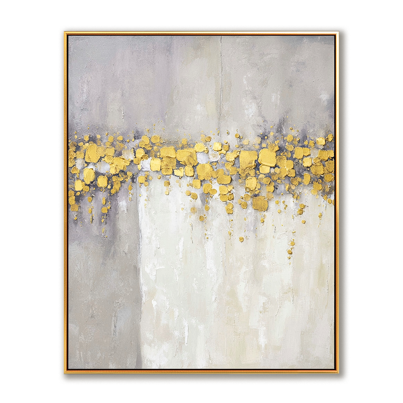 Abstract art with gold accents and soft gray and white tones creating an elegant and serene composition