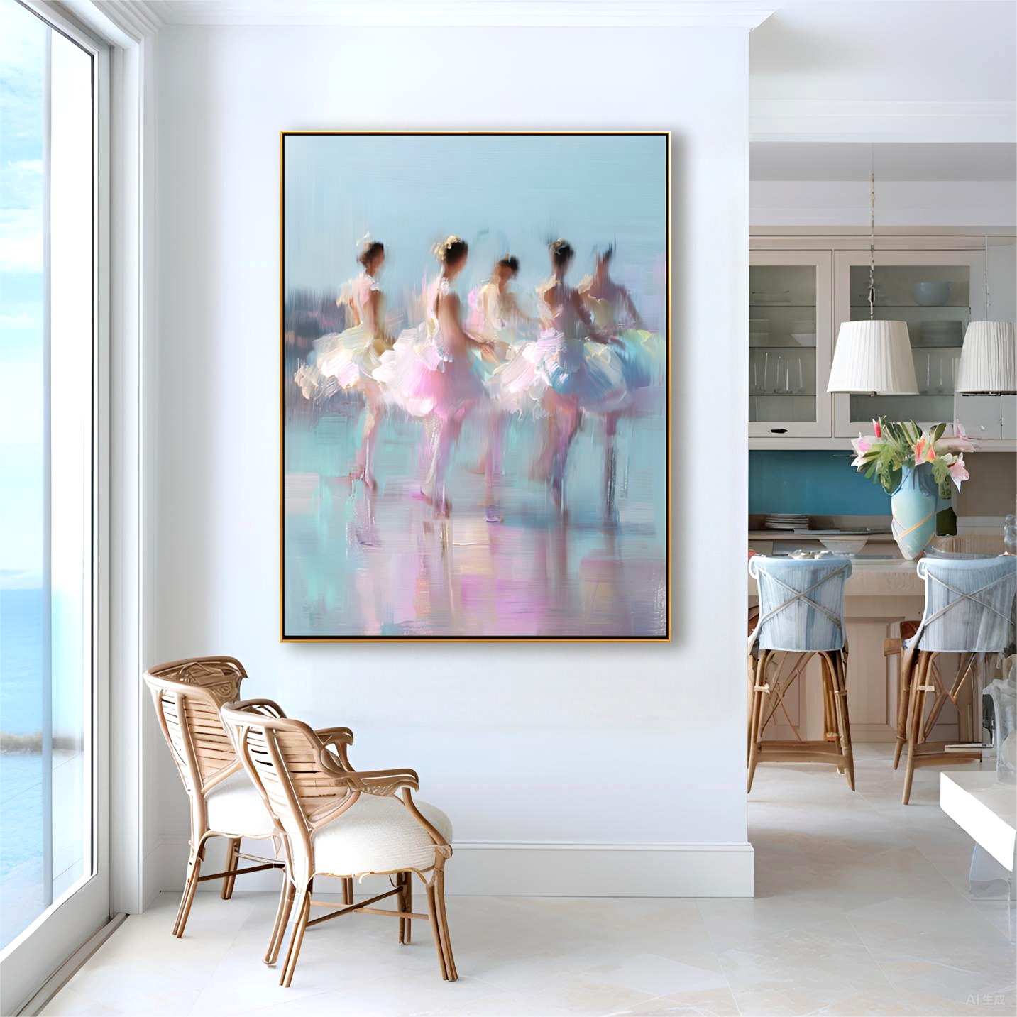 Abstract Ballet Dance Art – Soft Brush Strokes in Pastel Tones