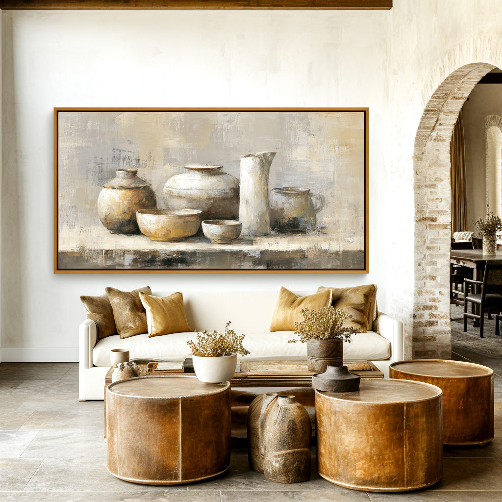 Rustic Pottery Still Life - Textured Handmade Oil Painting