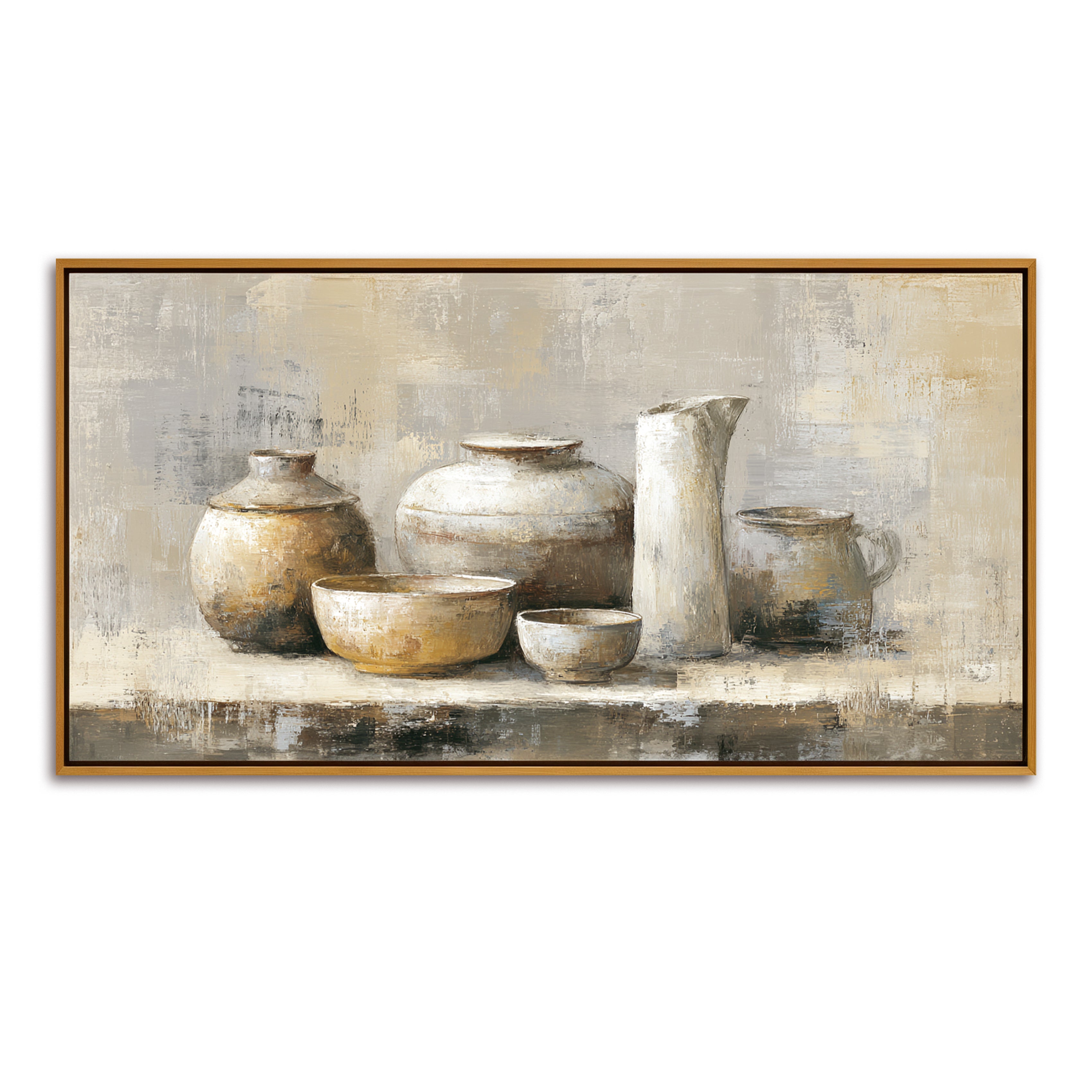 Rustic Pottery Still Life - Textured Handmade Oil Painting