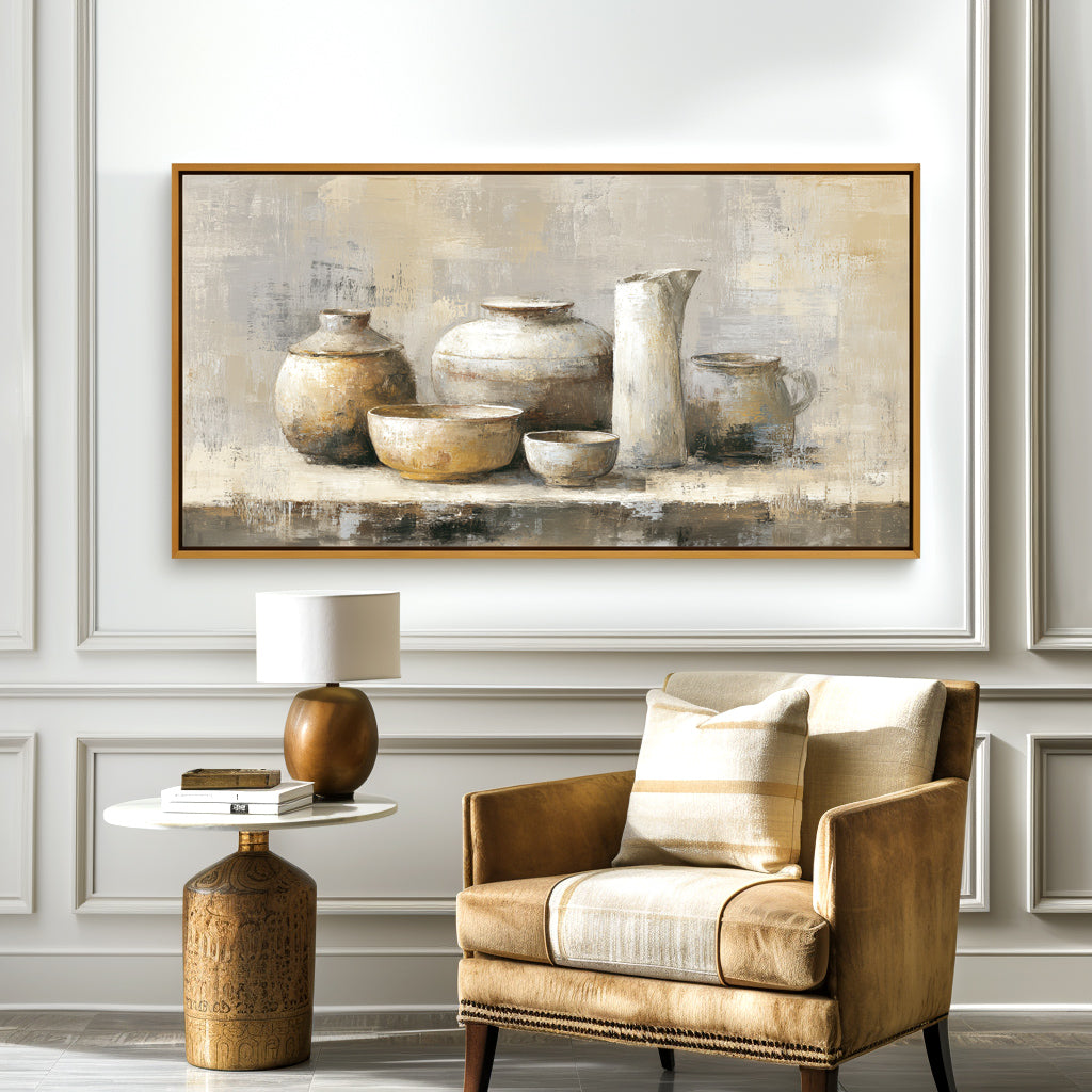 Rustic Pottery Still Life - Textured Handmade Oil Painting