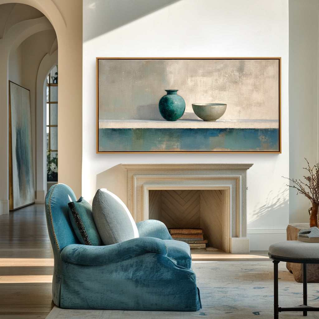 Minimalist Pottery Still Life - Textured Handmade Oil Painting