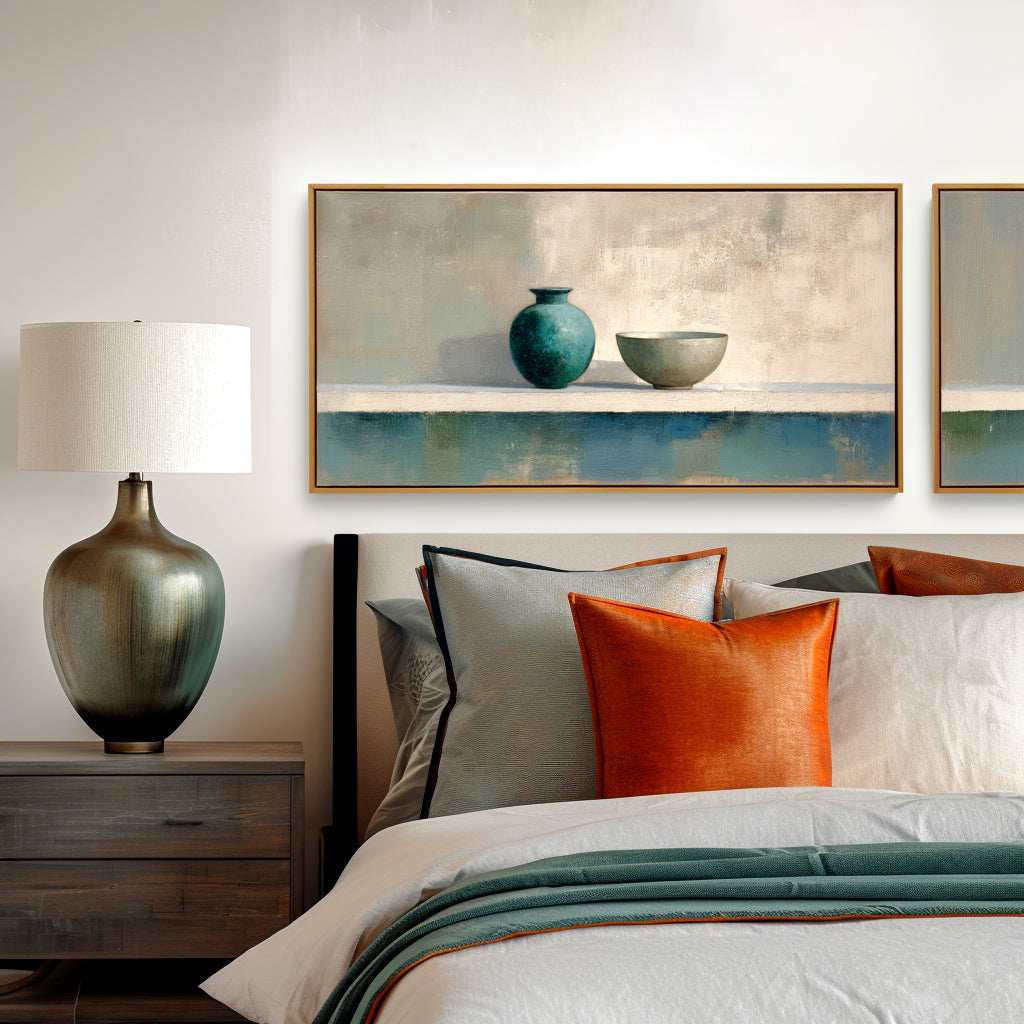 Minimalist Pottery Still Life - Textured Handmade Oil Painting