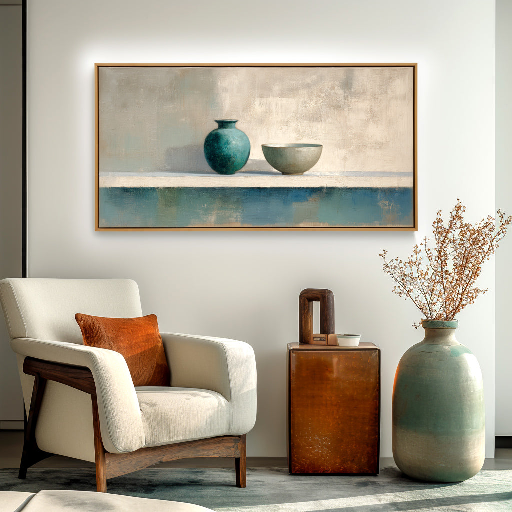 Minimalist Pottery Still Life - Textured Handmade Oil Painting