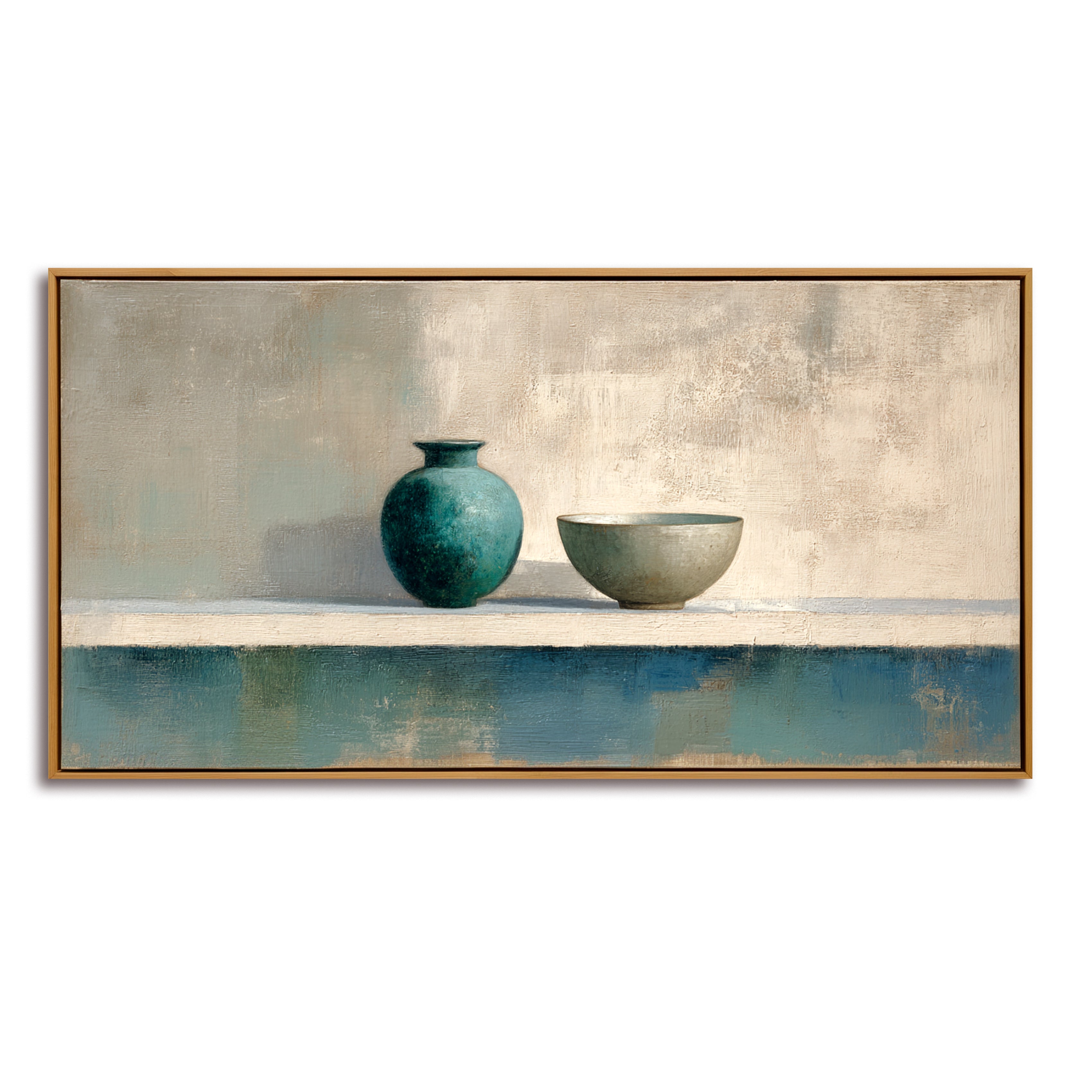Minimalist Pottery Still Life - Textured Handmade Oil Painting