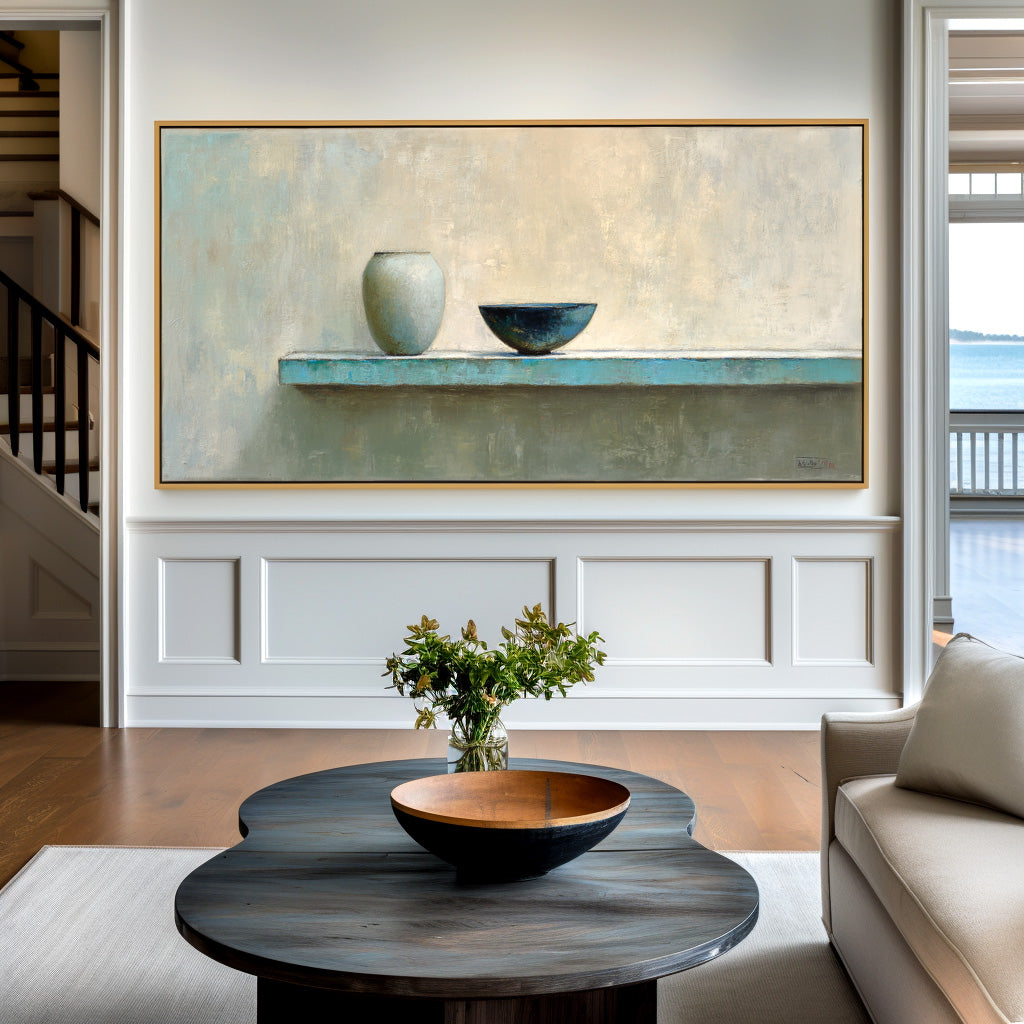 Minimalist Pottery Still Life - Handmade Oil Painting with Soft Tones