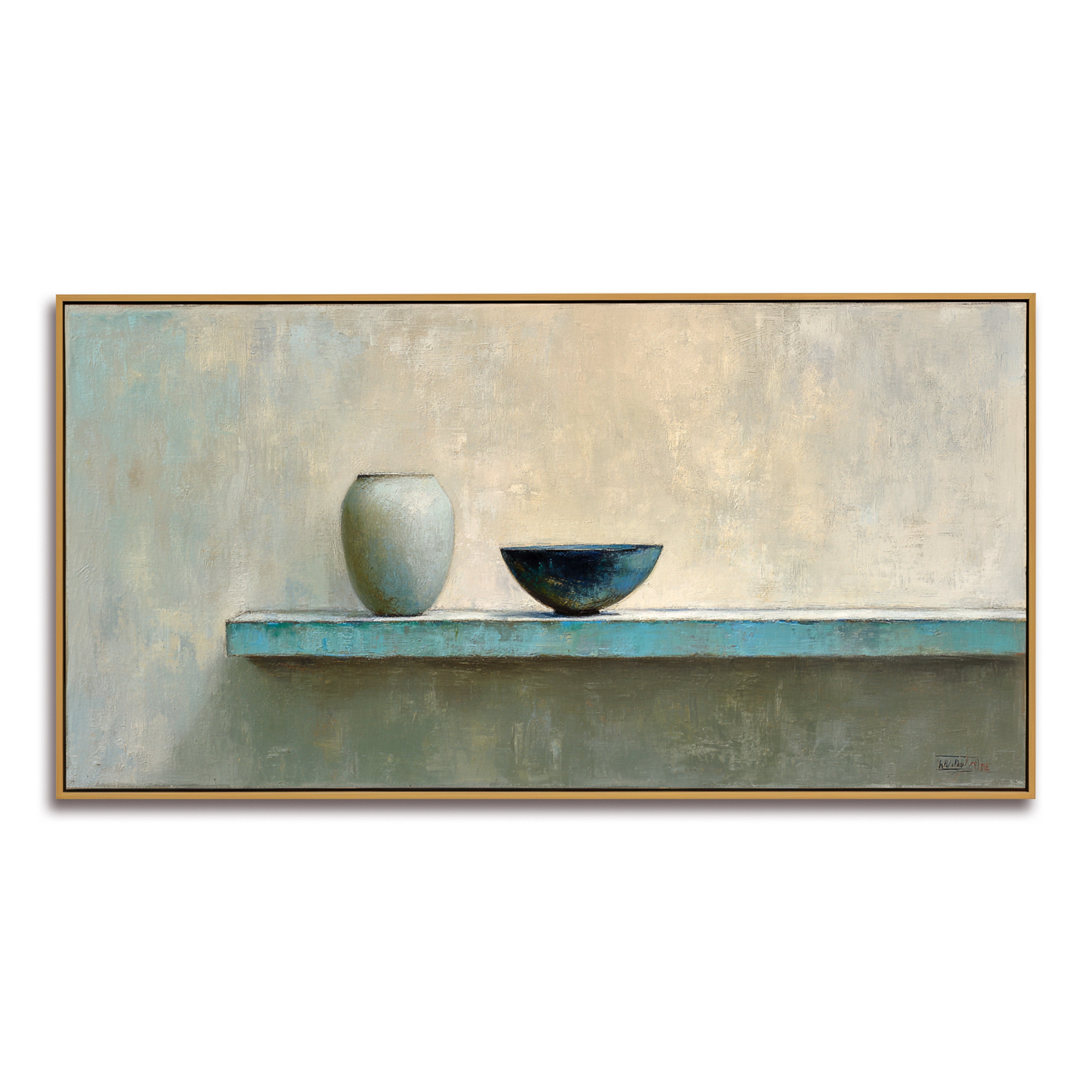 Minimalist Pottery Still Life - Handmade Oil Painting with Soft Tones