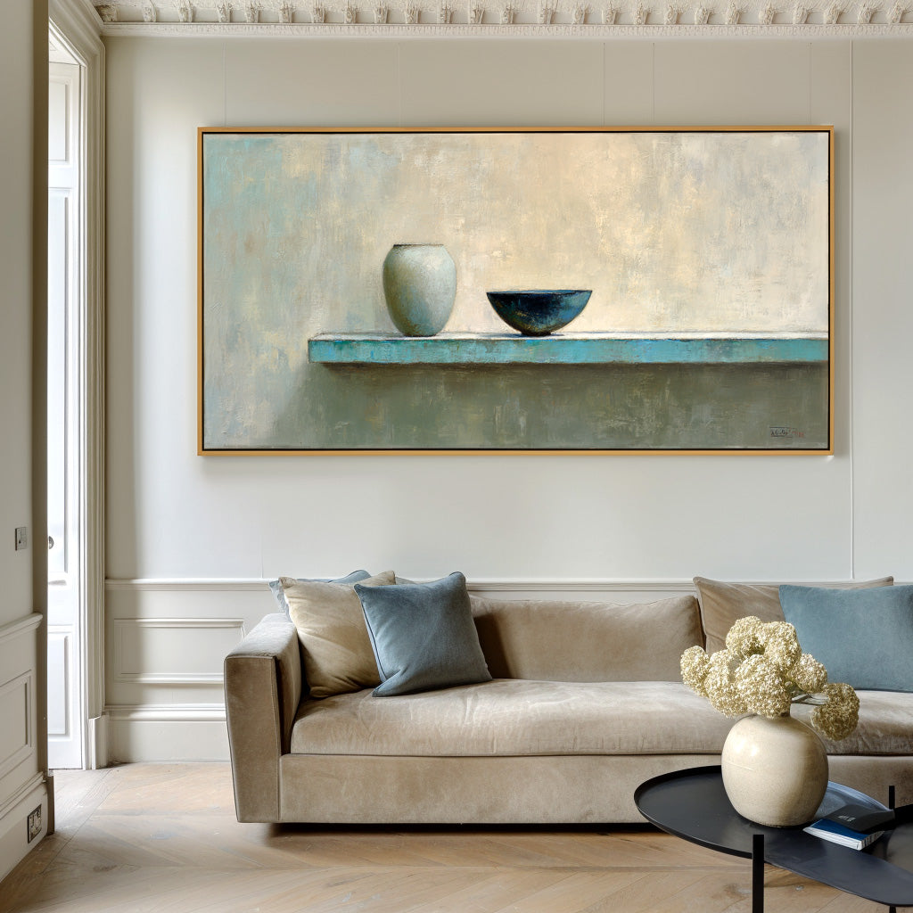 Minimalist Pottery Still Life - Handmade Oil Painting with Soft Tones