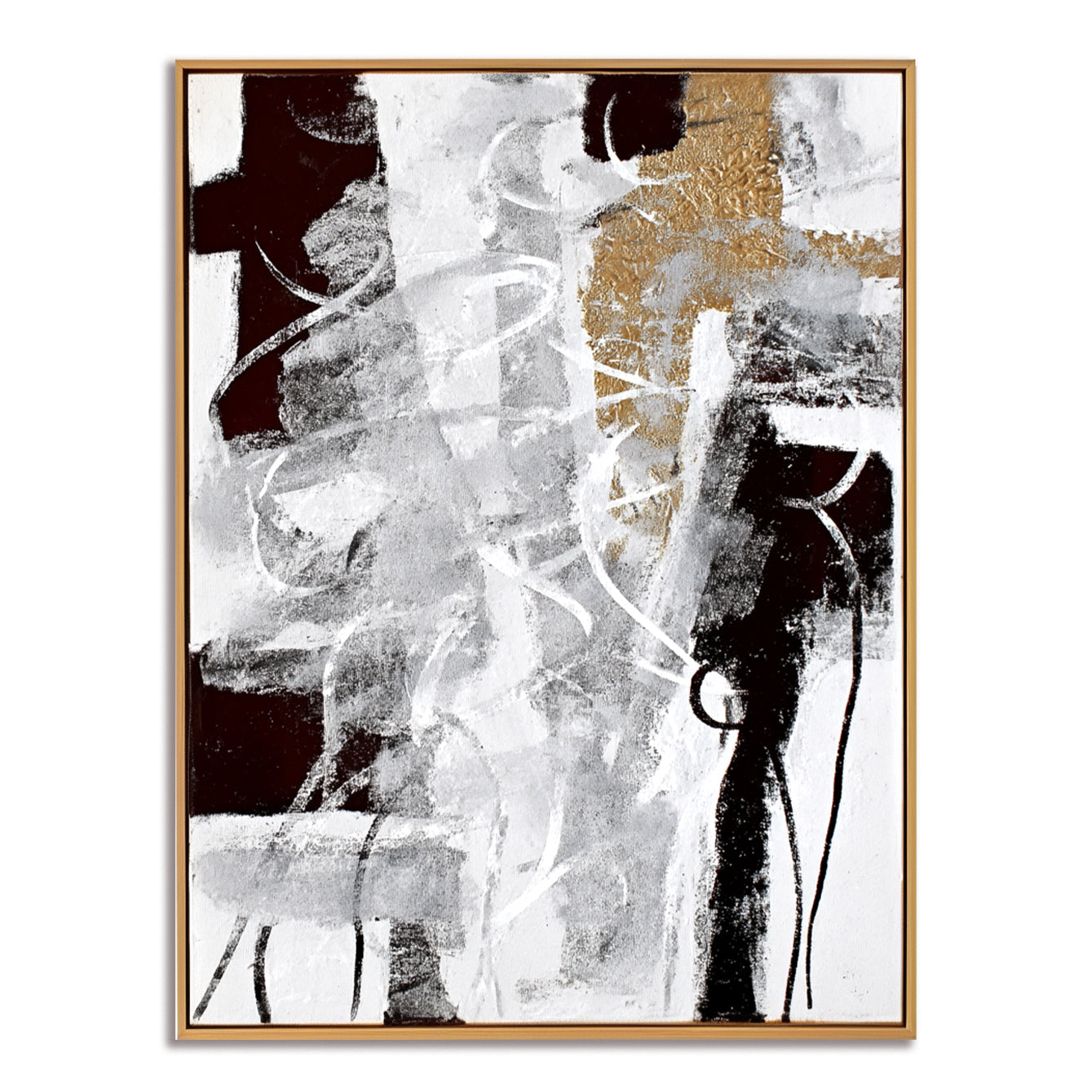 Abstract Black and White Art with Gold Accents – Modern Minimalist Painting