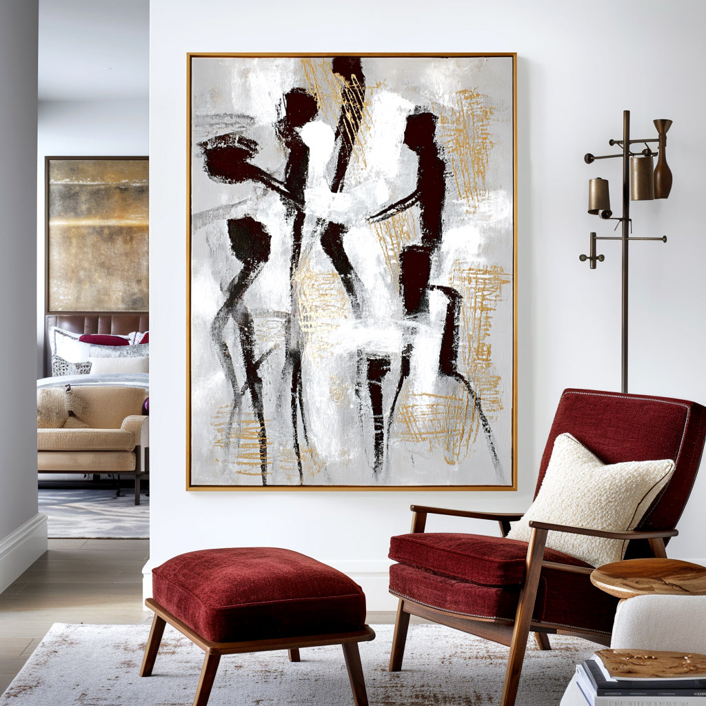 Abstract Figures in Motion – Black and White Minimalist Art