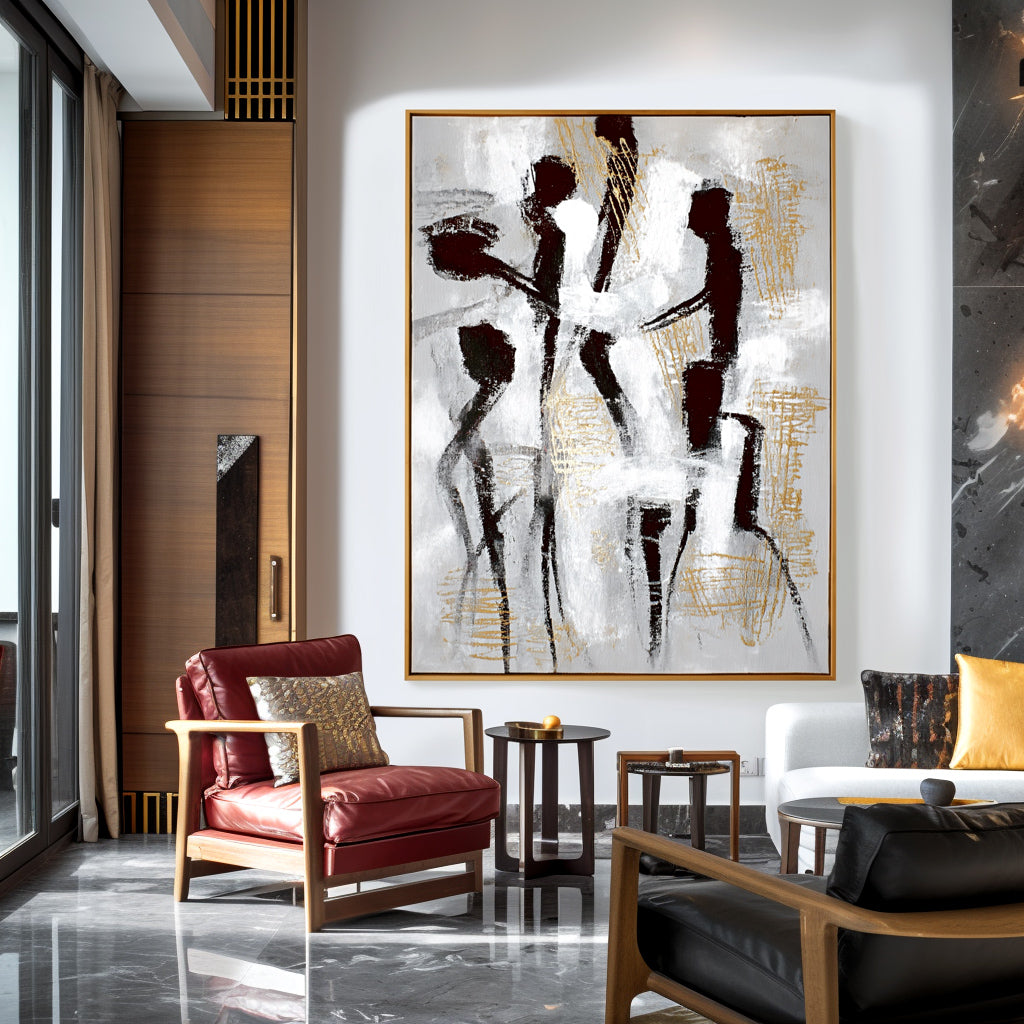 Abstract Figures in Motion – Black and White Minimalist Art