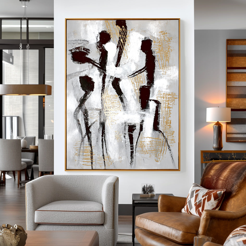 Abstract Figures in Motion – Black and White Minimalist Art