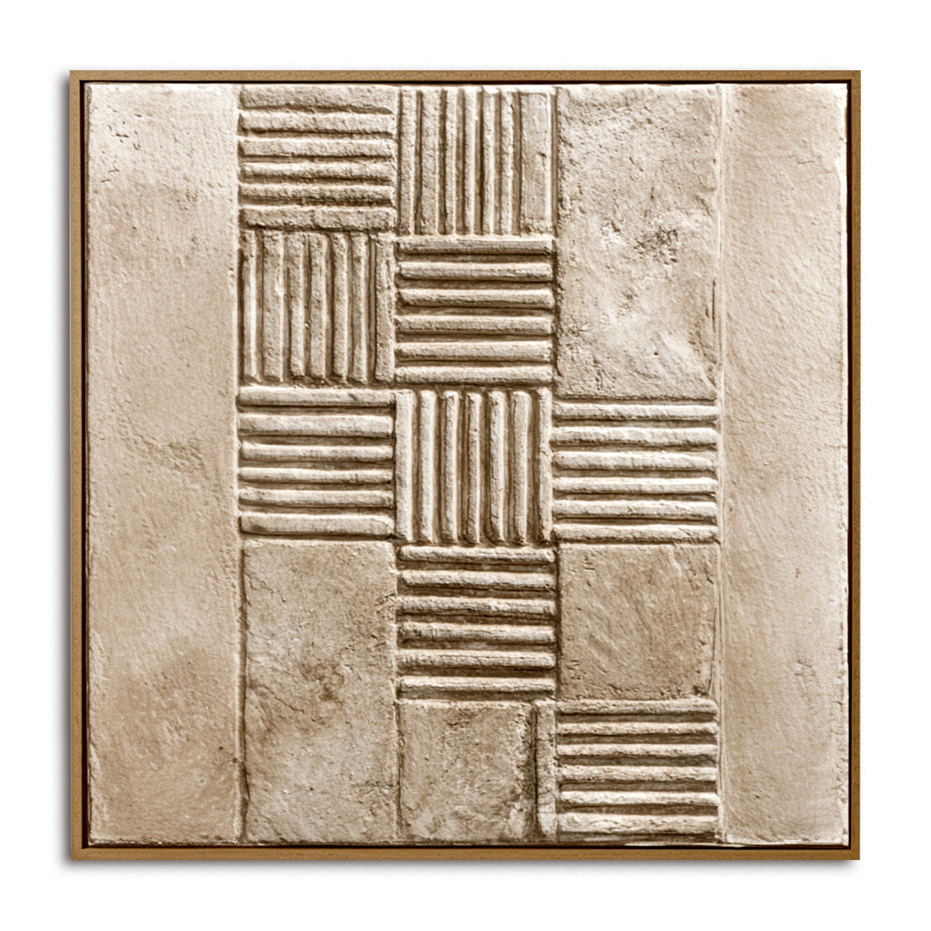Minimalist abstract art with textured geometric squares in beige with raised and smooth lines