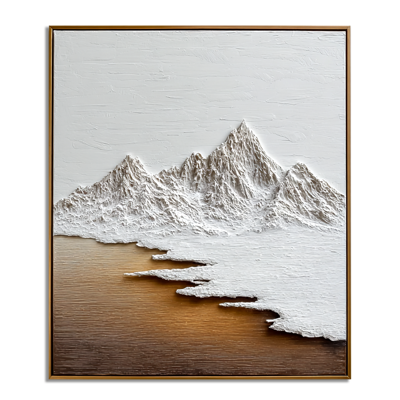 Textured Mountain Peaks - Minimalist White and Brown Art
