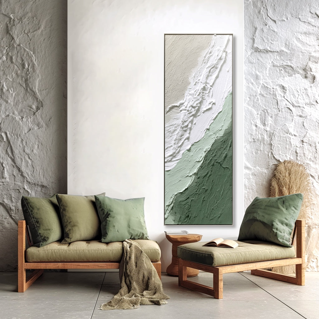 Abstract Textured Landscape - Earthy Green and White Design