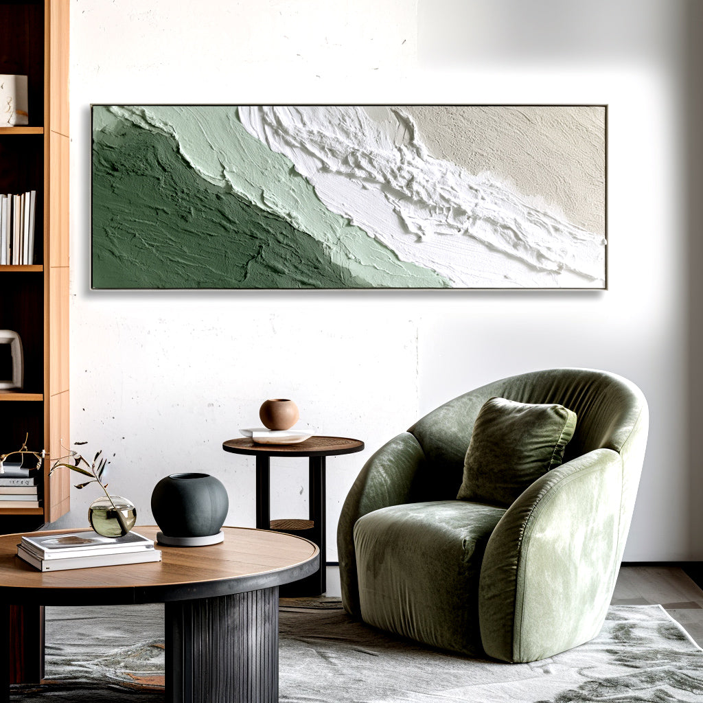 Abstract Textured Landscape - Earthy Green and White Design
