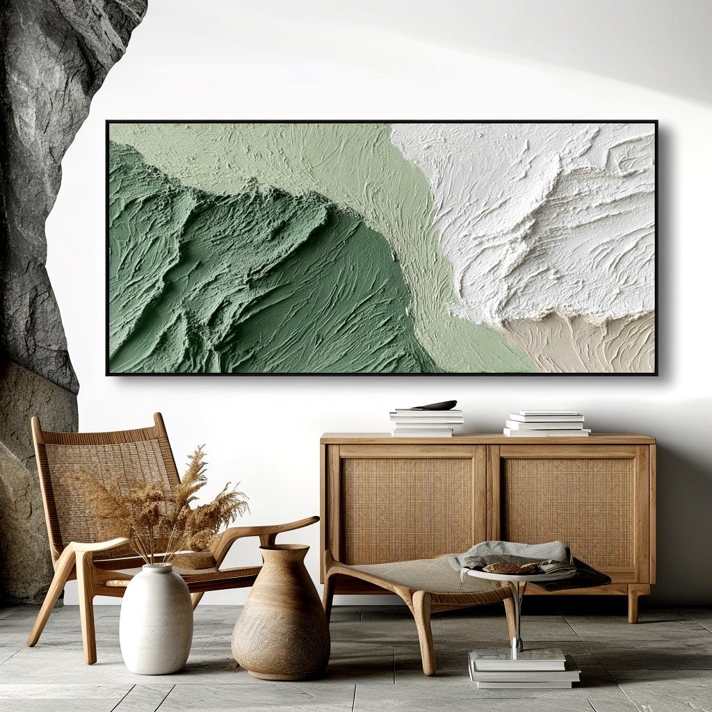 Abstract Textured Landscape - Soft Green and White Palette