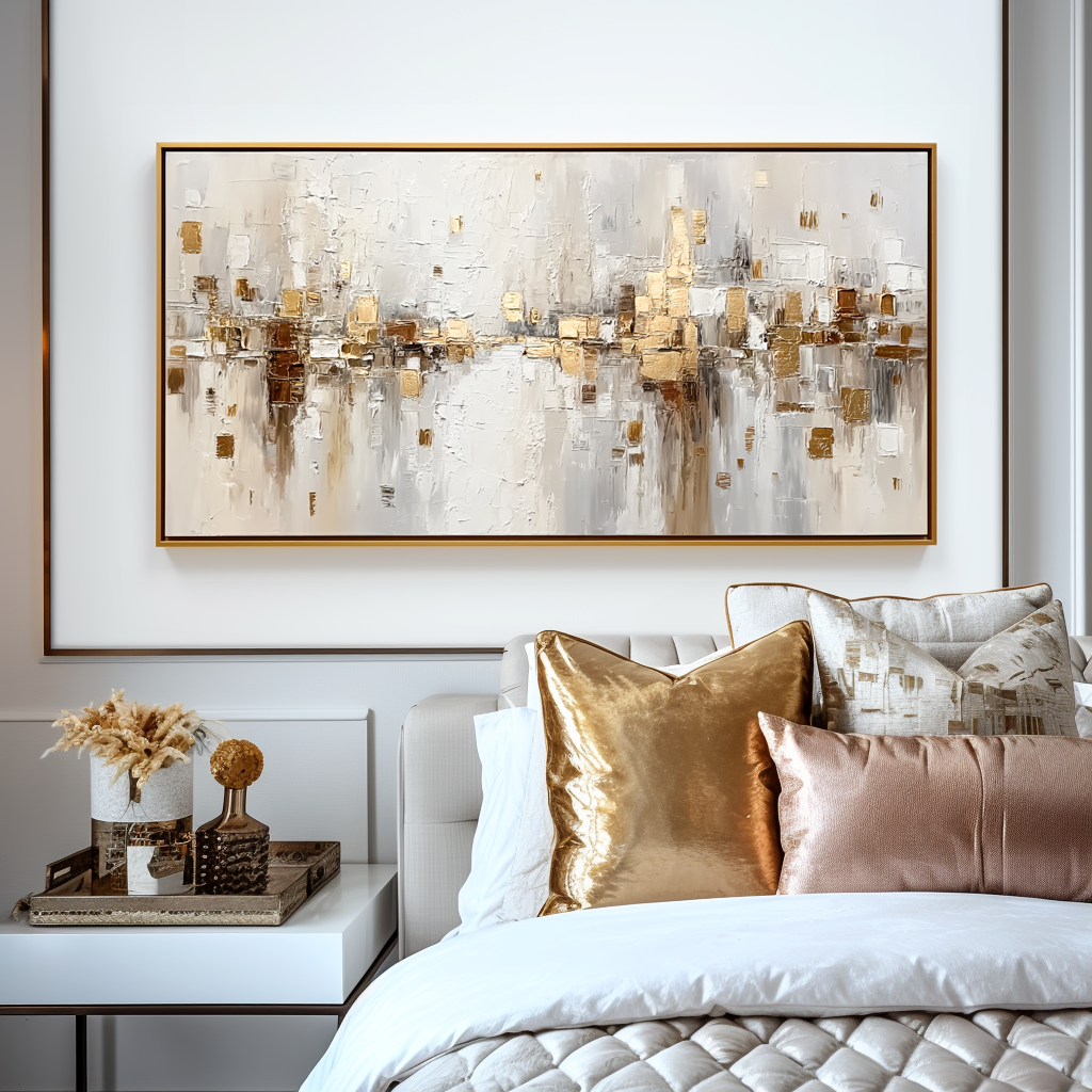 Golden Abstract Cityscape - Textured Oil Painting